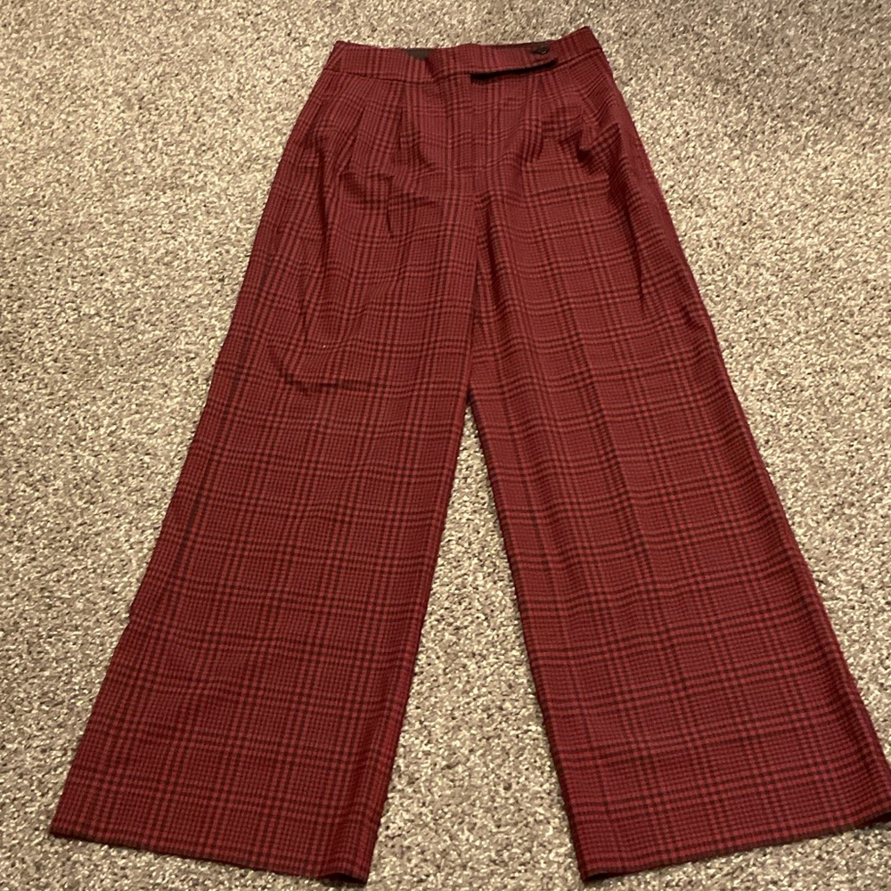 J. Crew Red and Black Plaid Wide-Leg Trousers
